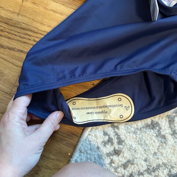 SHEKINI {NWT} Navy Blue Lace Up One Piece Swimsuit | Medium | high leg u back - Picture 6 of 9